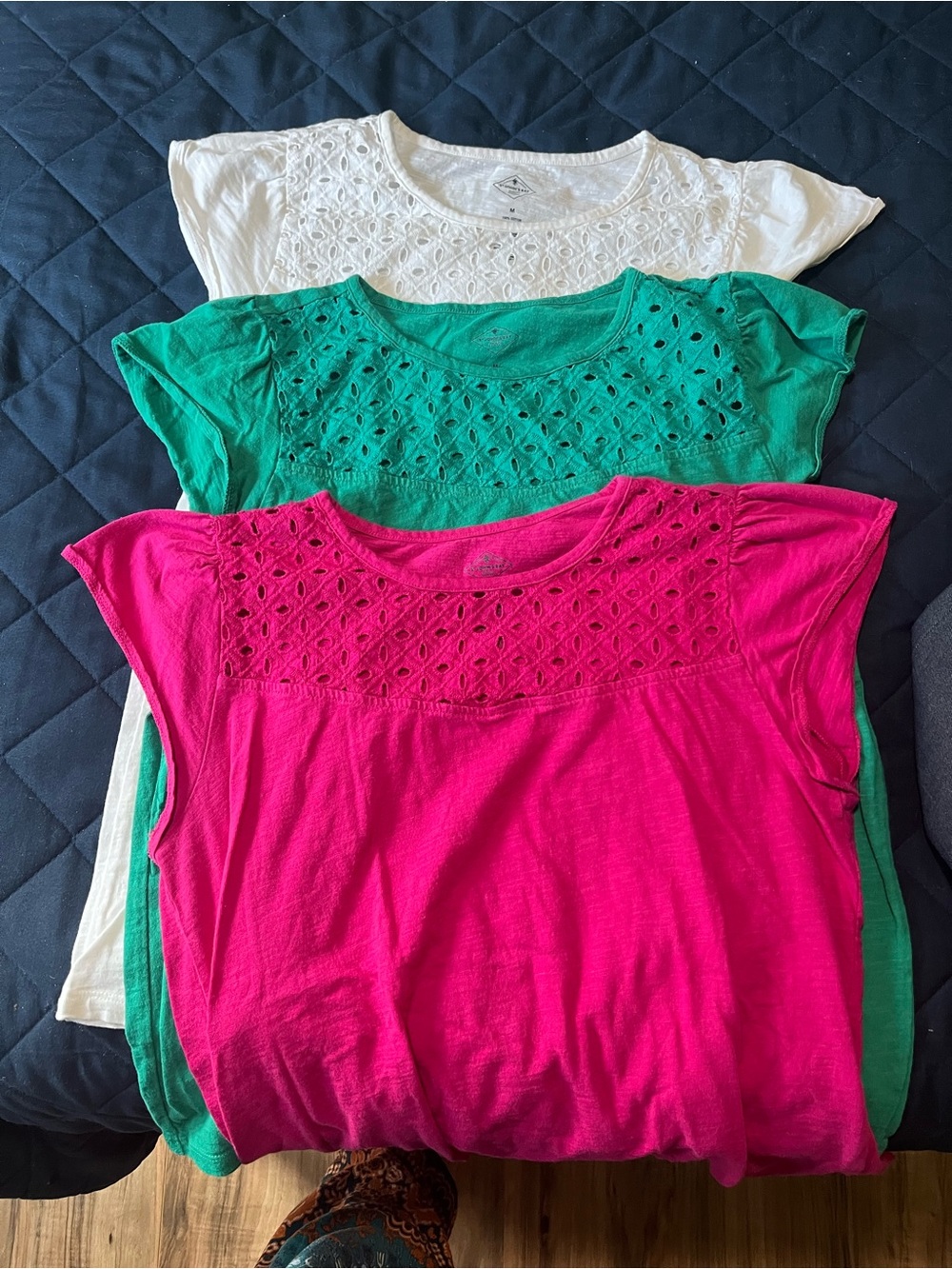St. John's Bay Eyelet Yoke Scoop Neck Tops - Hot Pink, Green, White